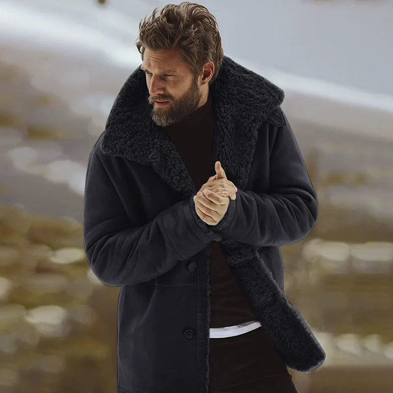 Darius | Manteau Homme Relaxed Fit avec Col Shearling et Devant Boutonné Mi-Long