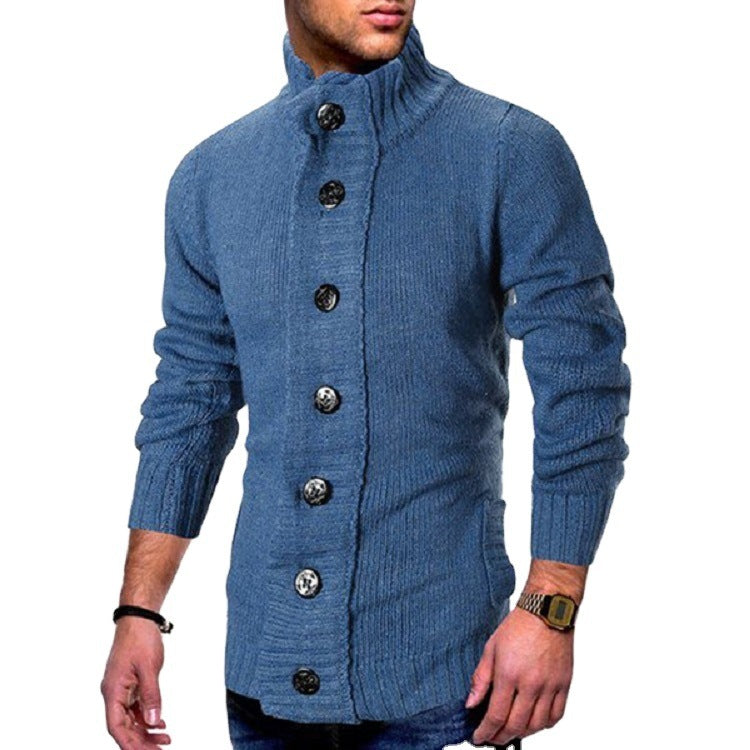 Men’s Cardigan | Gilet Homme Col Montant avec Boutons Marquants
