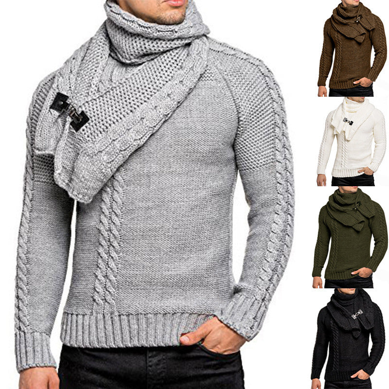 Knitted Sweater Homme | Pull Tricoté avec Écharpe Chic