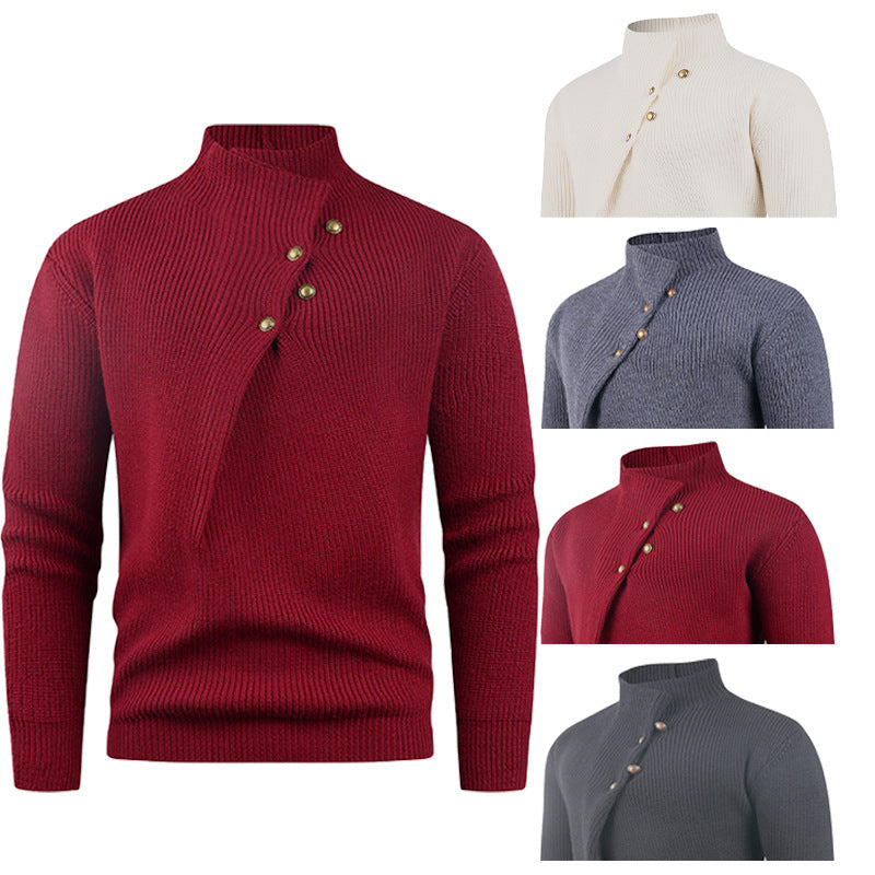 Pull Homme Asymétric-Collar | Pull Tricoté à Col Asymétrique avec Boutons en Bois