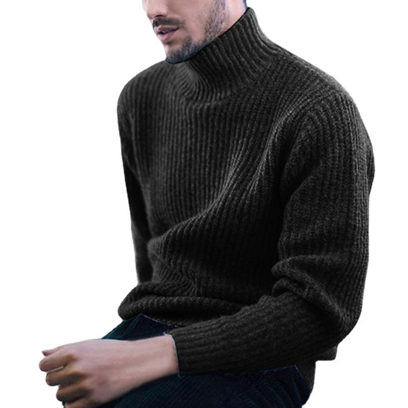 Knitted Sweater Homme | Pull Tricoté à Col Montant et Motif Côtelé Fin