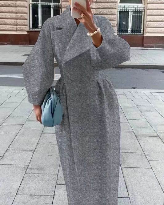 Élérine | Manteau long élégant femme à double boutonnage et col à revers