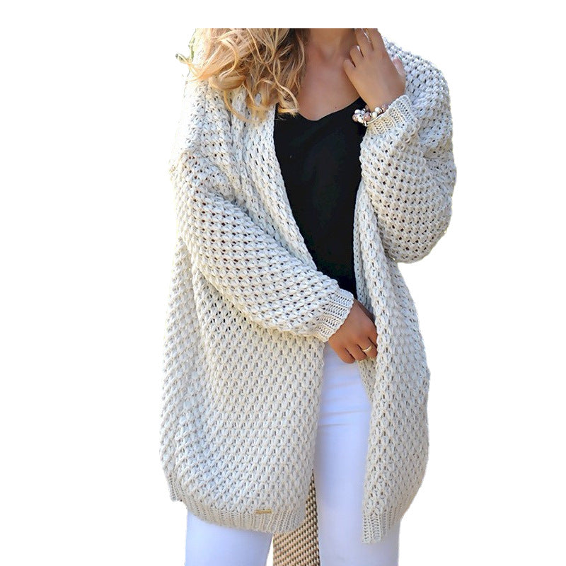 Cardigan Oversize Femme | Gilet en Maille Épaisse avec Motif à Mailles ajourées