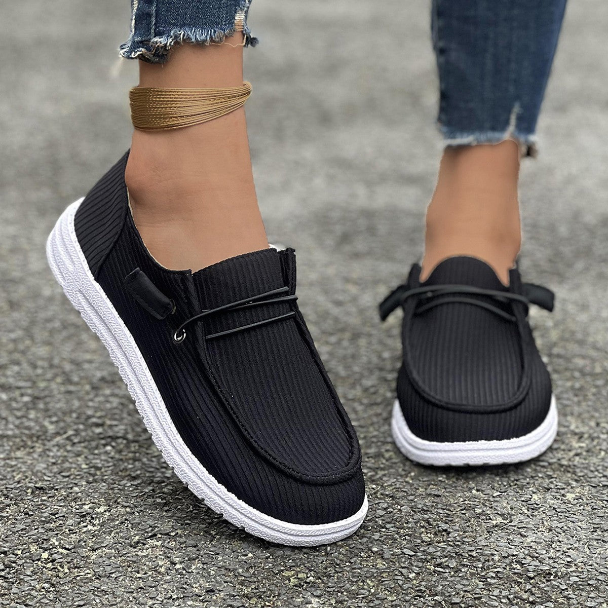 Charline | Loafers Femme en Tissu Côtelé – Slip-On Confort – Semelle Coussinée – Style Casual Chic