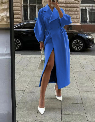 Élérine | Manteau long élégant femme à double boutonnage et col à revers