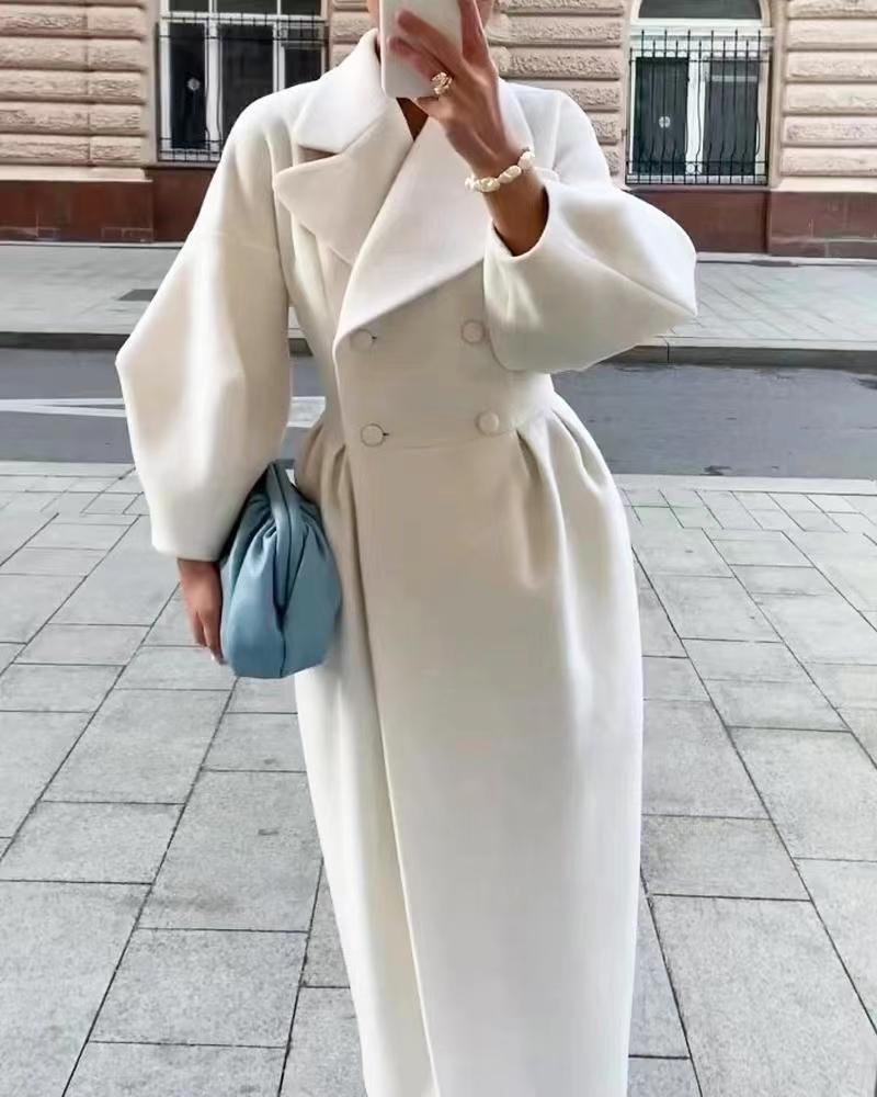 Élérine | Manteau long élégant femme à double boutonnage et col à revers