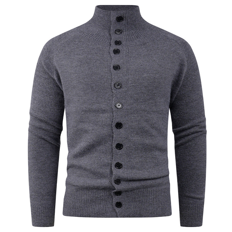 Gilet Homme Stand-Collar | Cardigan Tricoté à Col Montant avec Fermeture Boutonnée