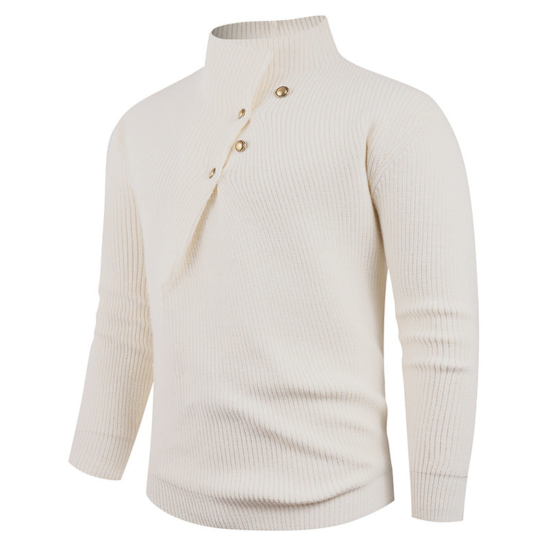 Pull Homme Asymétric-Collar | Pull Tricoté à Col Asymétrique avec Boutons en Bois