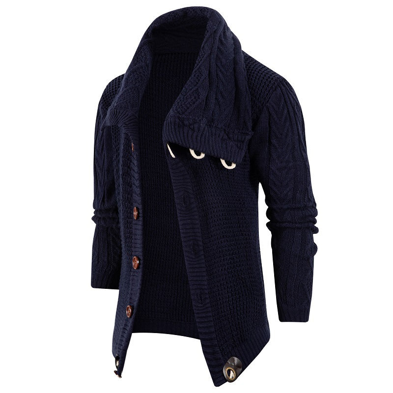 Gilet Homme Shawl-Collar | Cardigan Tricoté à Col Châle avec Boutons en Bois