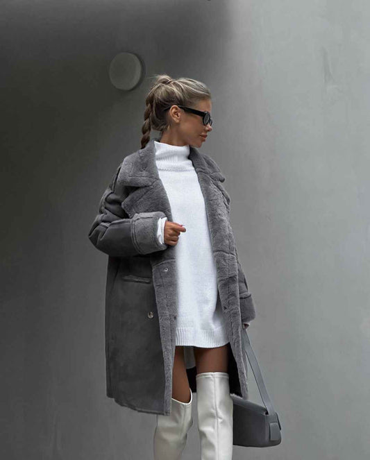Célestine | Manteau Femme Long Col Revers Doublé Polaire Hiver
