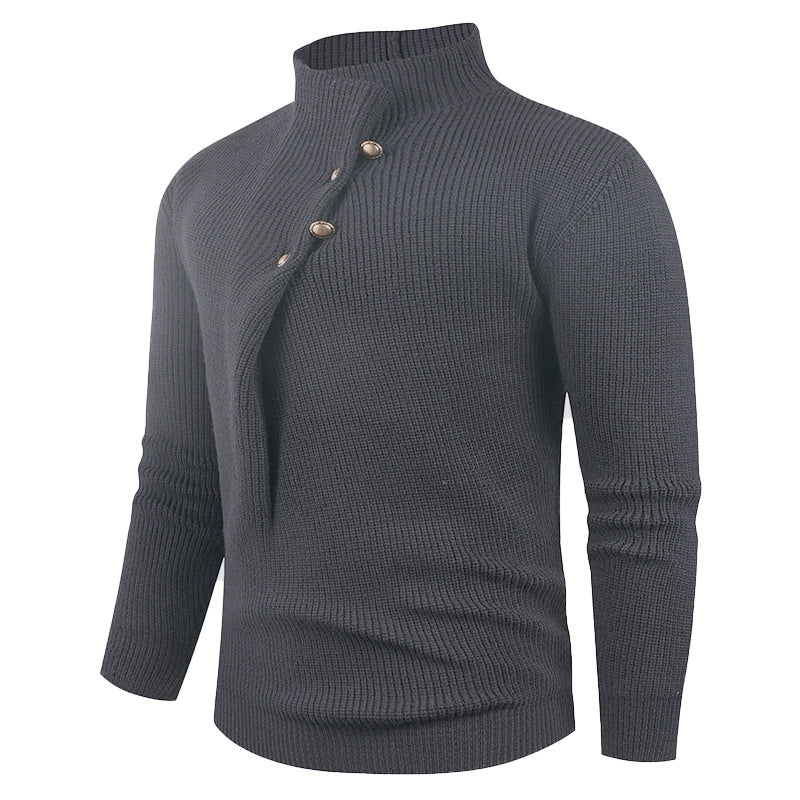 Pull Homme Asymétric-Collar | Pull Tricoté à Col Asymétrique avec Boutons en Bois