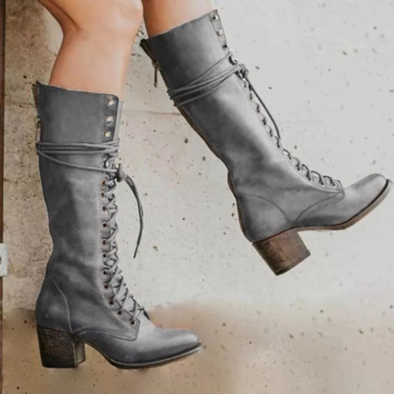 Ottilie | Bottes Hautes Femme à Lacets & Talons Épais