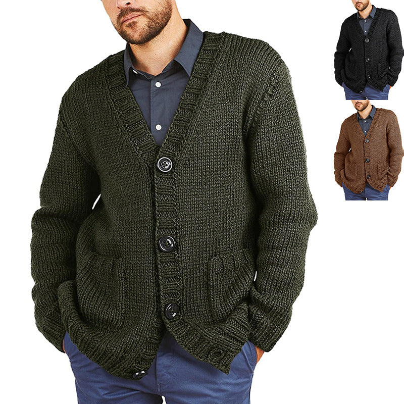Men’s Chunky Knit Cardigan | Gilet Homme à Gros Tricot avec Col V Classique et Poches Pratiques