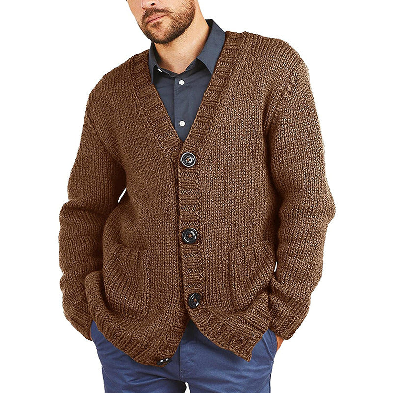 Men’s Chunky Knit Cardigan | Gilet Homme à Gros Tricot avec Col V Classique et Poches Pratiques