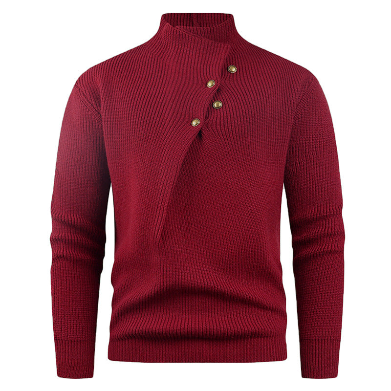 Pull Homme Asymétric-Collar | Pull Tricoté à Col Asymétrique avec Boutons en Bois
