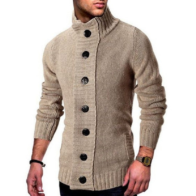 Men’s Cardigan | Gilet Homme Col Montant avec Boutons Marquants