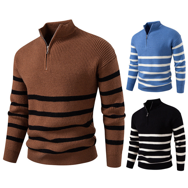 Pull Homme Half-Zip | Pull Tricoté avec Demi-Zip Moderne et Rayures Élégantes