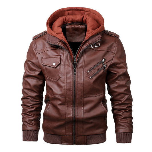 Humric | Veste Homme Simili Cuir Slim Fit avec Capuche, Fermeture Zippée et Poches Multiples