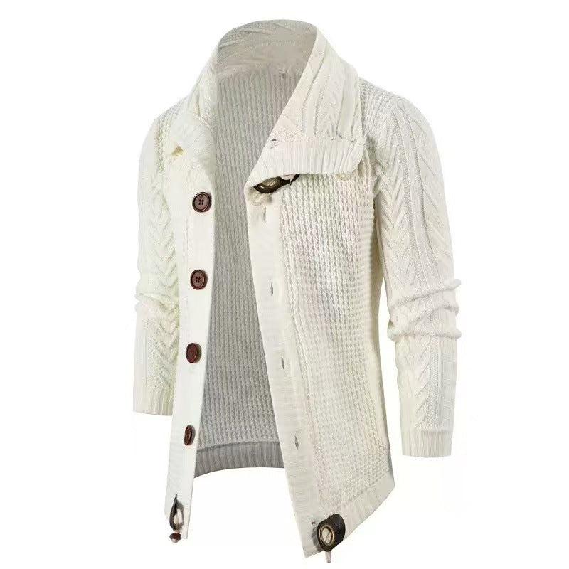 Gilet Homme Shawl-Collar | Cardigan Tricoté à Col Châle avec Boutons en Bois