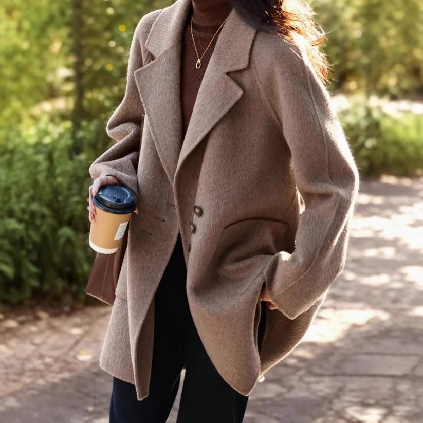 Fauvette | Manteau Femme Marron Mi-Long, Coupe Décontractée, Boutonné, Poches Plaquées