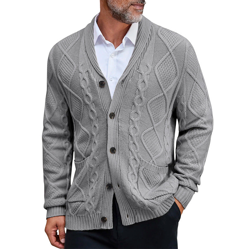 Men’s Chunky Knit Jacket | Gilet Homme en Gros Tricot avec Zopfs motif et Poches Pratiques