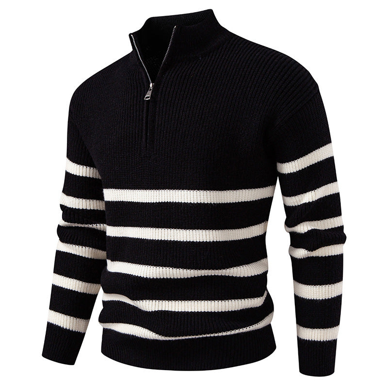 Pull Homme Half-Zip | Pull Tricoté avec Demi-Zip Moderne et Rayures Élégantes