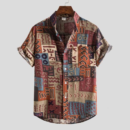 Adélard | Chemise Homme Été Manches Courtes à Motifs Stylés avec Poche Poitrine – Confort et Élégance
