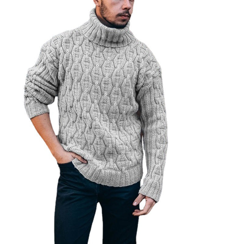 Men’s Chunky Knit Sweater | Pull Homme à Gros Tricot avec Col Roulé et Motif Torsadé