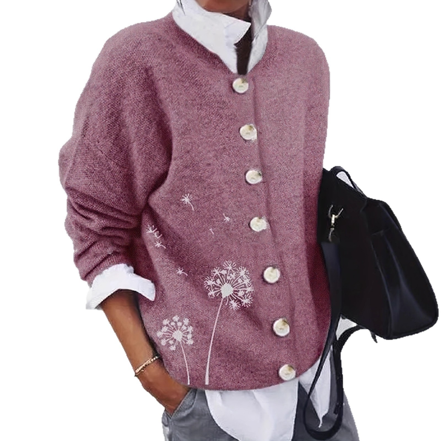 Cardigan Femme à Motif Pissenlit | Boutonné et Doux pour un Look Naturel