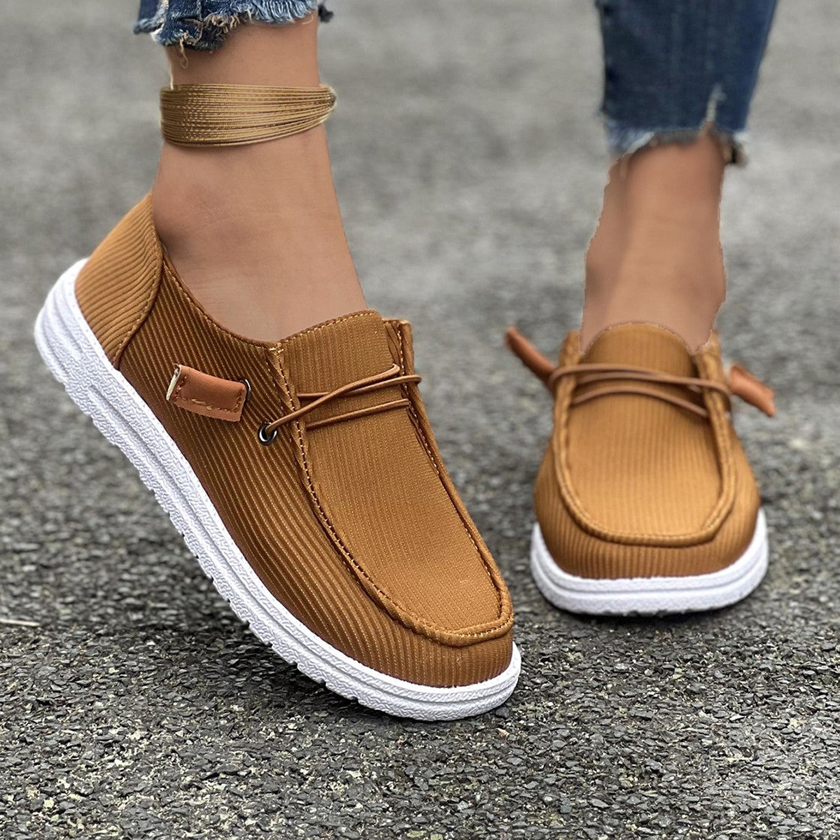Charline | Loafers Femme en Tissu Côtelé – Slip-On Confort – Semelle Coussinée – Style Casual Chic