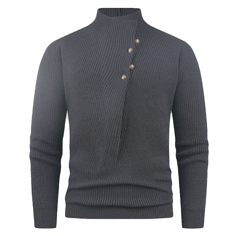 Pull Homme Asymétric-Collar | Pull Tricoté à Col Asymétrique avec Boutons en Bois