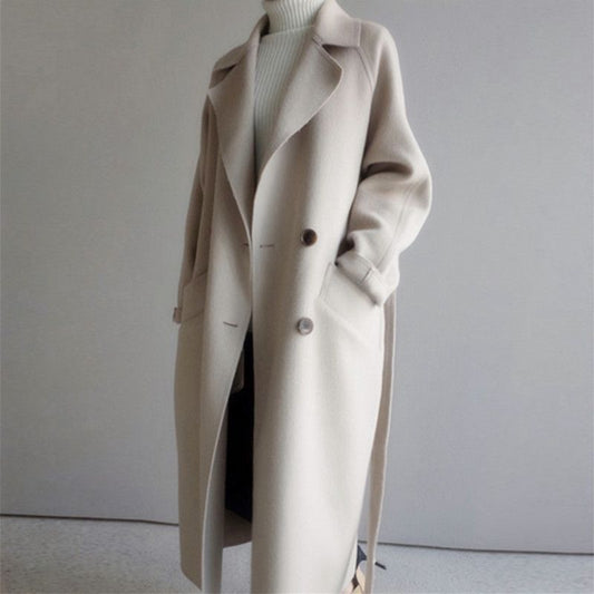 Éliane | Manteau Long Femme Oversize en Laine à Ceinture et Double Boutonnage