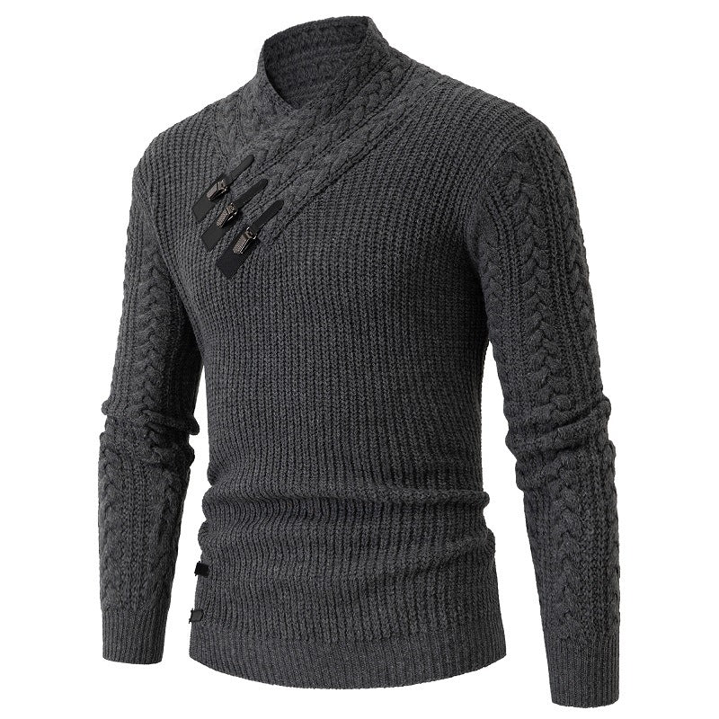 Pull Homme Shawl-Collar | Pull Tricoté à Col Châle avec Motif Torsadé Élégant