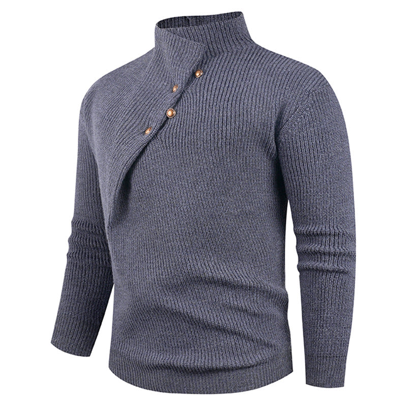 Pull Homme Asymétric-Collar | Pull Tricoté à Col Asymétrique avec Boutons en Bois