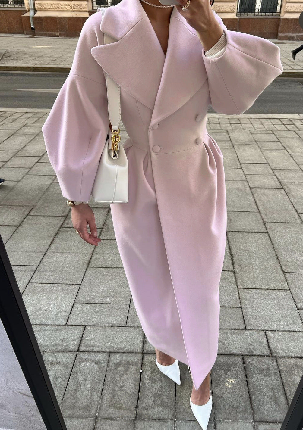 Élérine | Manteau long élégant femme à double boutonnage et col à revers