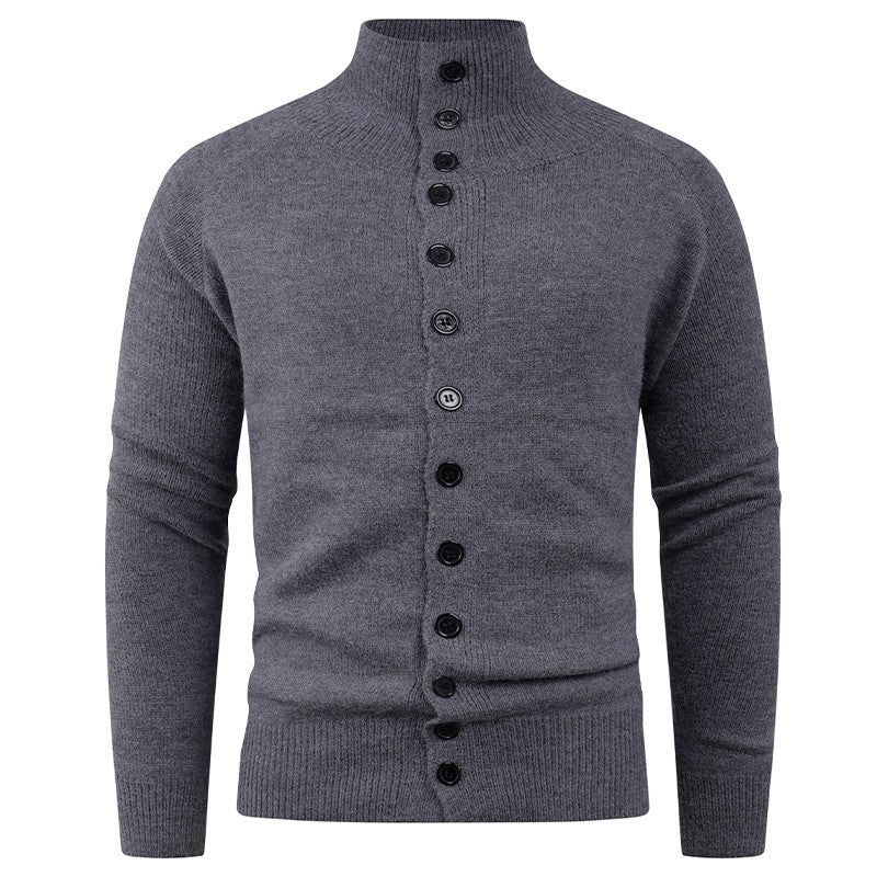 Gilet Homme Stand-Collar | Cardigan Tricoté à Col Montant avec Fermeture Boutonnée