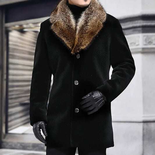Edgard | Manteau Homme Slim Fit en Laine avec Col Shaggy V-Fur et Fermeture Boutonnée