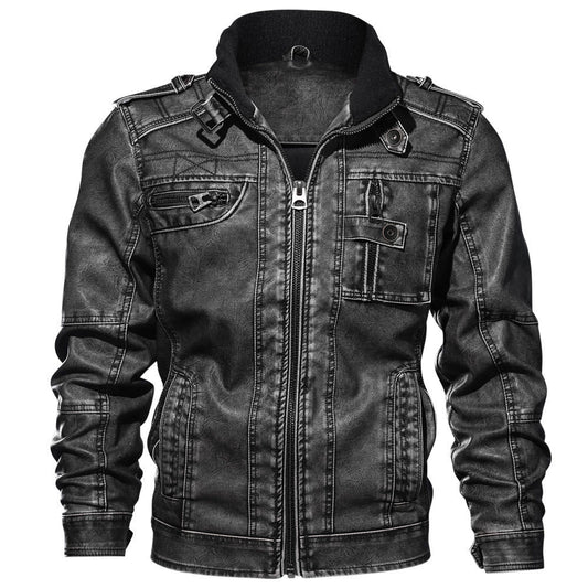 Dimitri – Veste Homme Slim Fit Look Cuir avec Col Montant, Fermeture Éclair et Multiples Poches Style Militaire