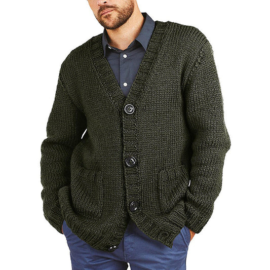Men’s Chunky Knit Cardigan | Gilet Homme à Gros Tricot avec Col V Classique et Poches Pratiques