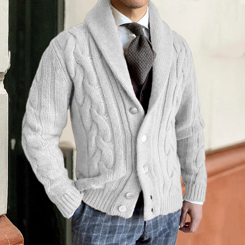 Men’s Chunky Knit Jacket | Gilet Homme en Gros Tricot avec Motif Zopfs et Col Moderne