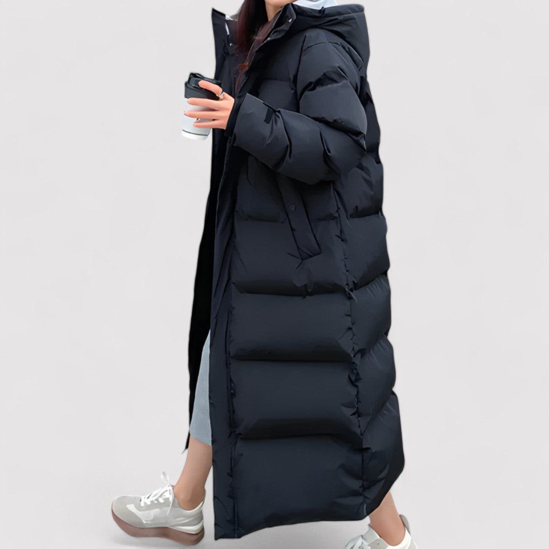 Puffer Parka Longue Femme | Veste Noire Imperméable avec Capuche