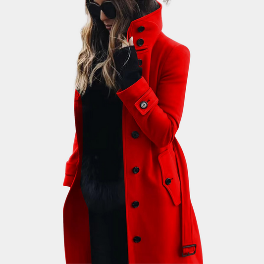Barbara | Manteau Long Femme Ceinturé à Col Haut Boutonné