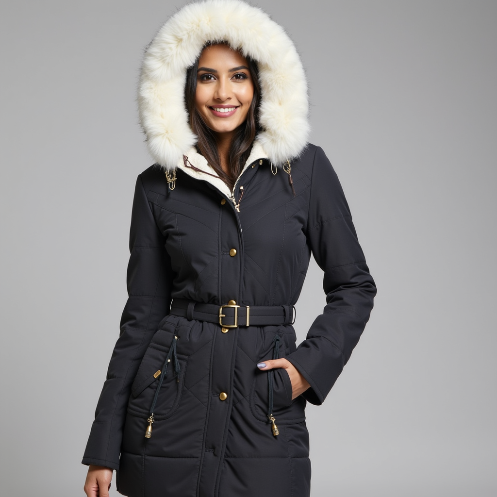 Thalina | Parka Femme Hiver avec Capuche en Fourrure et Ceinture | Style Chic et Confortable