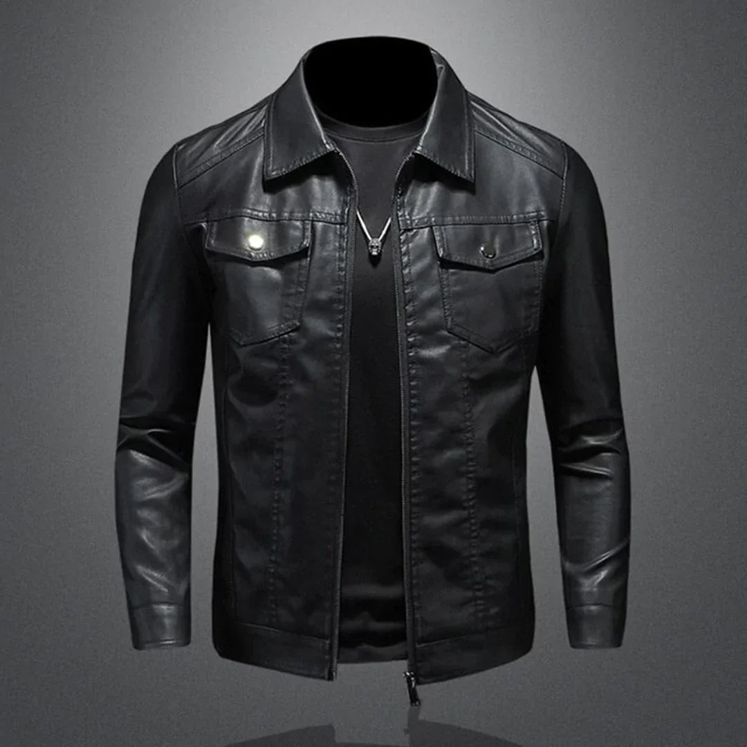 Leonard – Veste Homme Simili Cuir Noire, Col Revers et Fermeture Zippée, Style Classique avec Détails Modernes