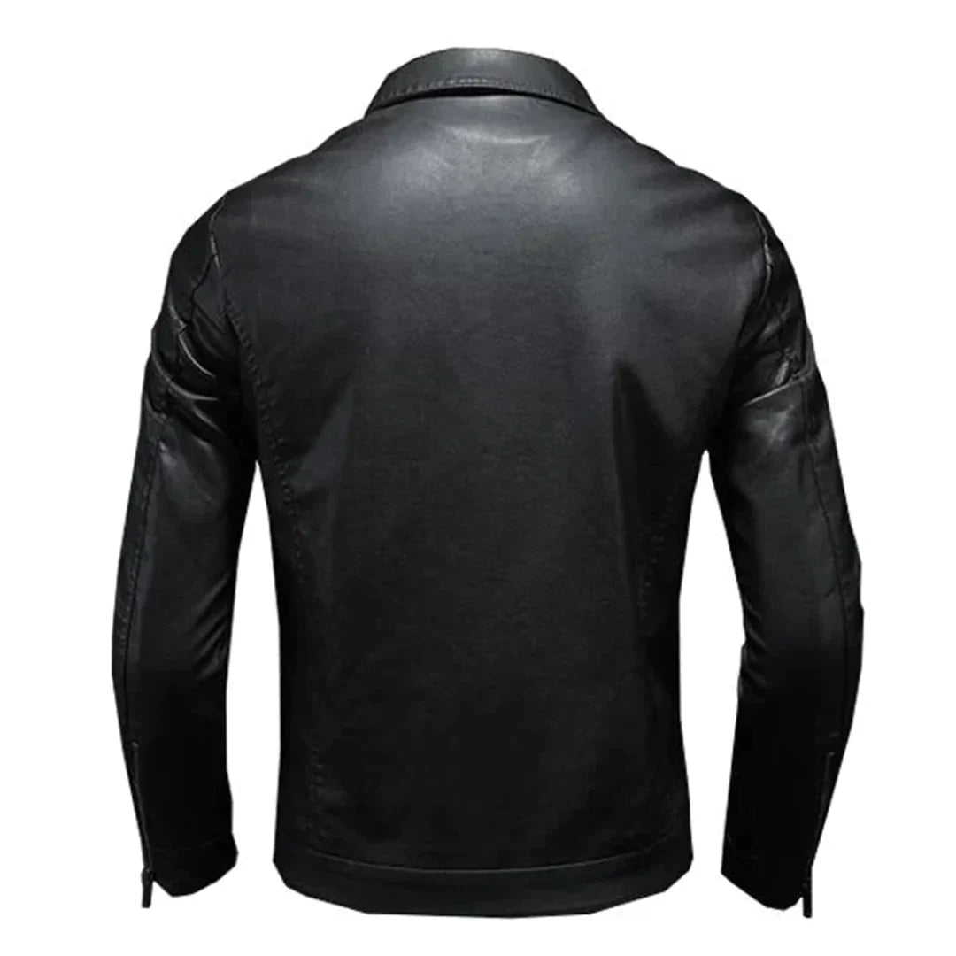 Leonard – Veste Homme Simili Cuir Noire, Col Revers et Fermeture Zippée, Style Classique avec Détails Modernes