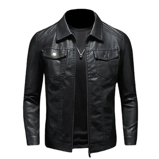 Leonard – Veste Homme Simili Cuir Noire, Col Revers et Fermeture Zippée, Style Classique avec Détails Modernes