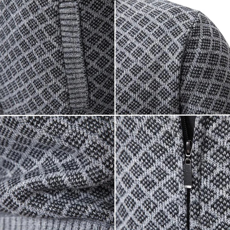 Classic Zip Cardigan Homme | Motif Géométrique Élégant et Confort Hivernal