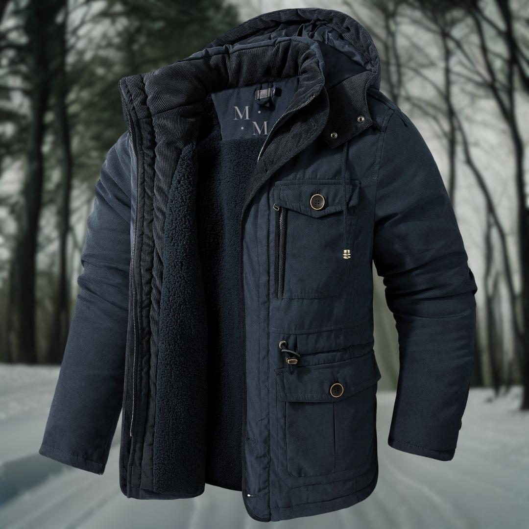 Dorian | Veste Homme Hiver Chaude Doublée avec Capuche, Taille Ajustable & Poches