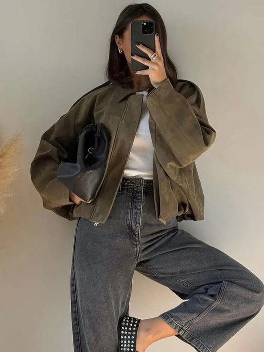 Sophie | Veste Femme Coupe Ample de Transition en Vert Élégant