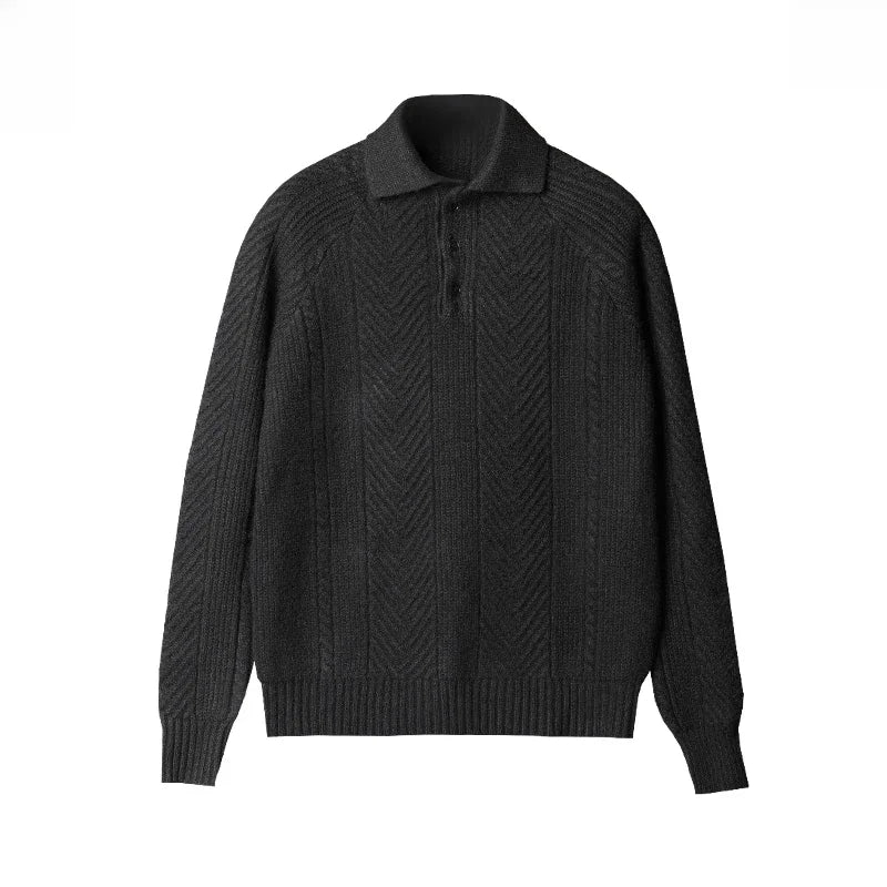 Pull-over en maille cachemire à col polo pour homme — élégance raffinée pour automne & hiver